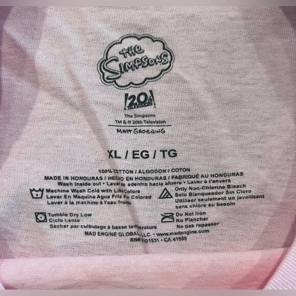 Men’s XL Bart Simpson Skeleton Tee Pink and Black Washed Once Never Worn - Picture 4 of 6